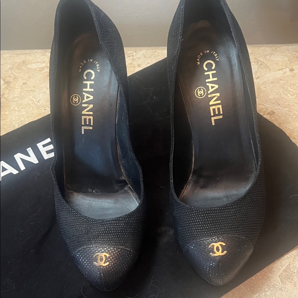 Chanel Black Textured Heels